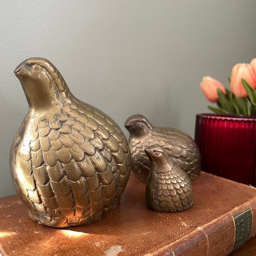 Vintage Mid Century Brass Quail Bird Statue (Set of 3)